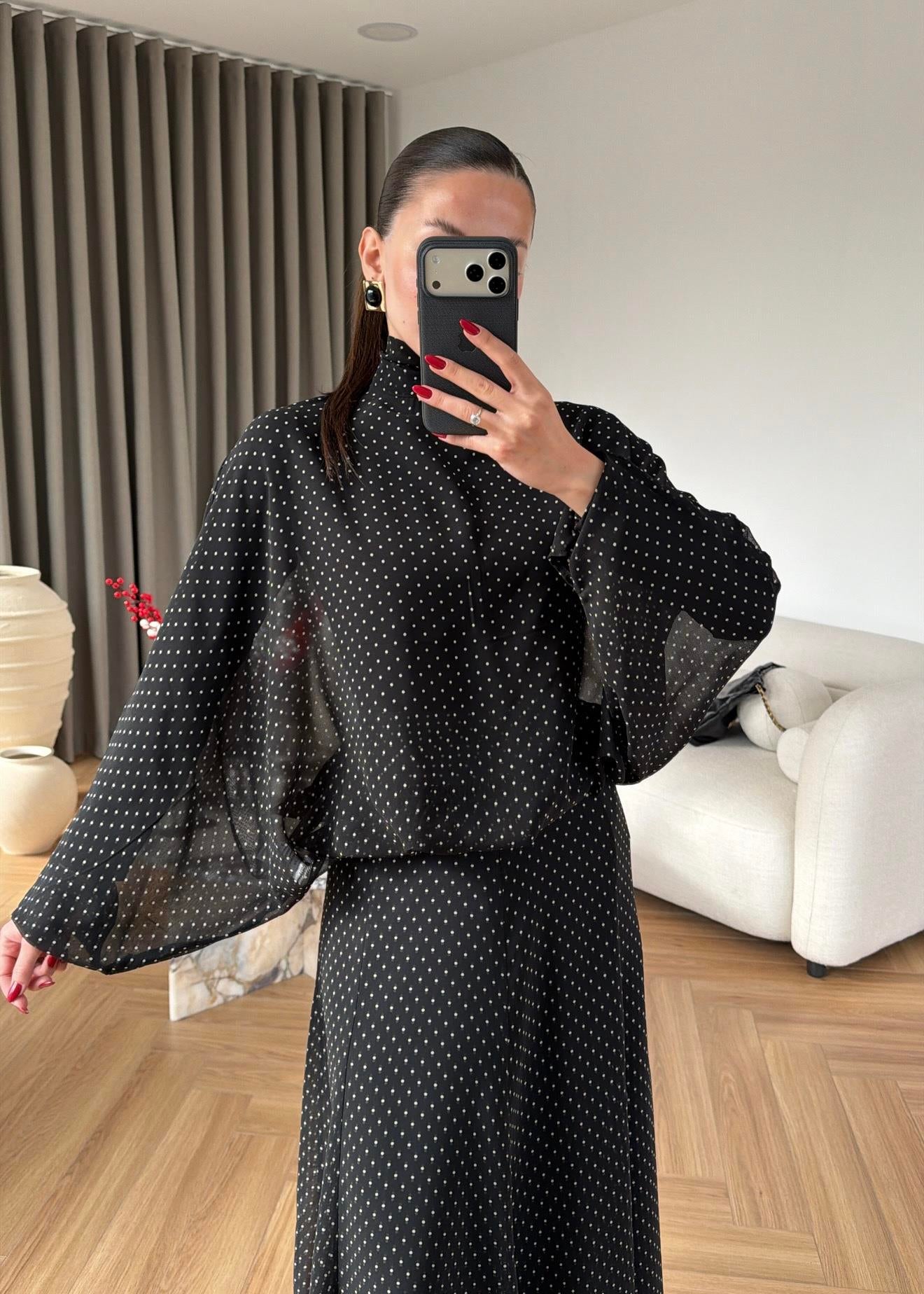 Polka Dot Chiffon Set-black