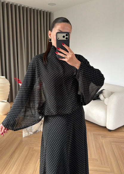Polka Dot Chiffon Set-black