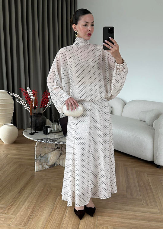 Polka Dot Chiffon Set- ivory