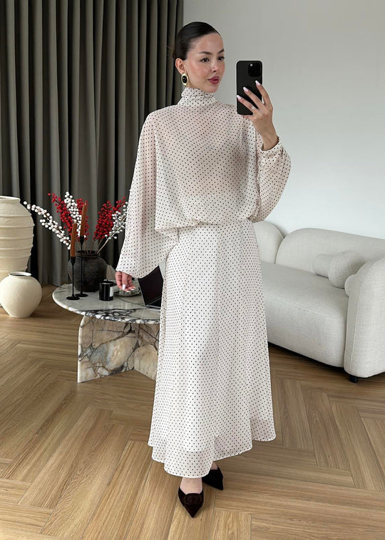 Polka Dot Chiffon Set- ivory