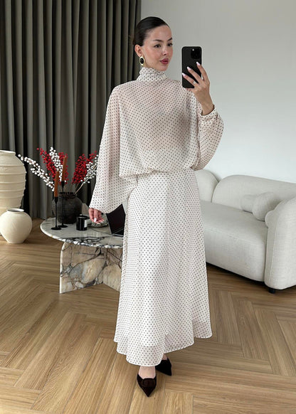 Polka Dot Chiffon Set- ivory