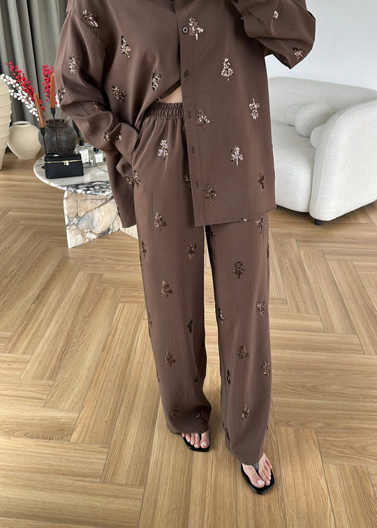 Sequined modal Premium Set, Dark Brown