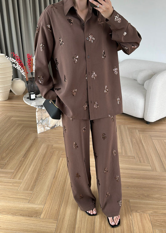 Sequined modal Premium Set, Dark Brown