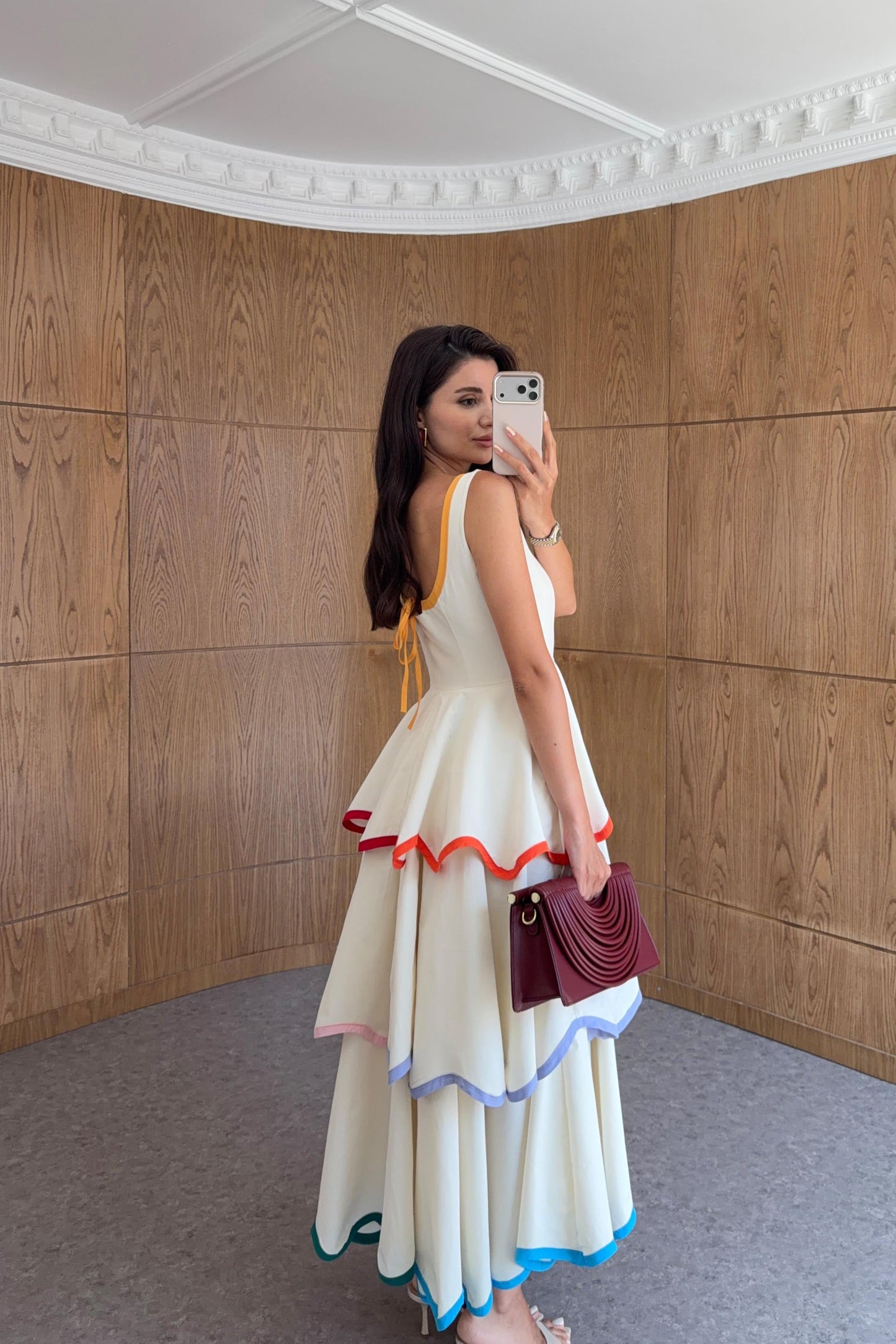 Colorful Trimmed Layered Ecru Dress ( Restock 6th of August)