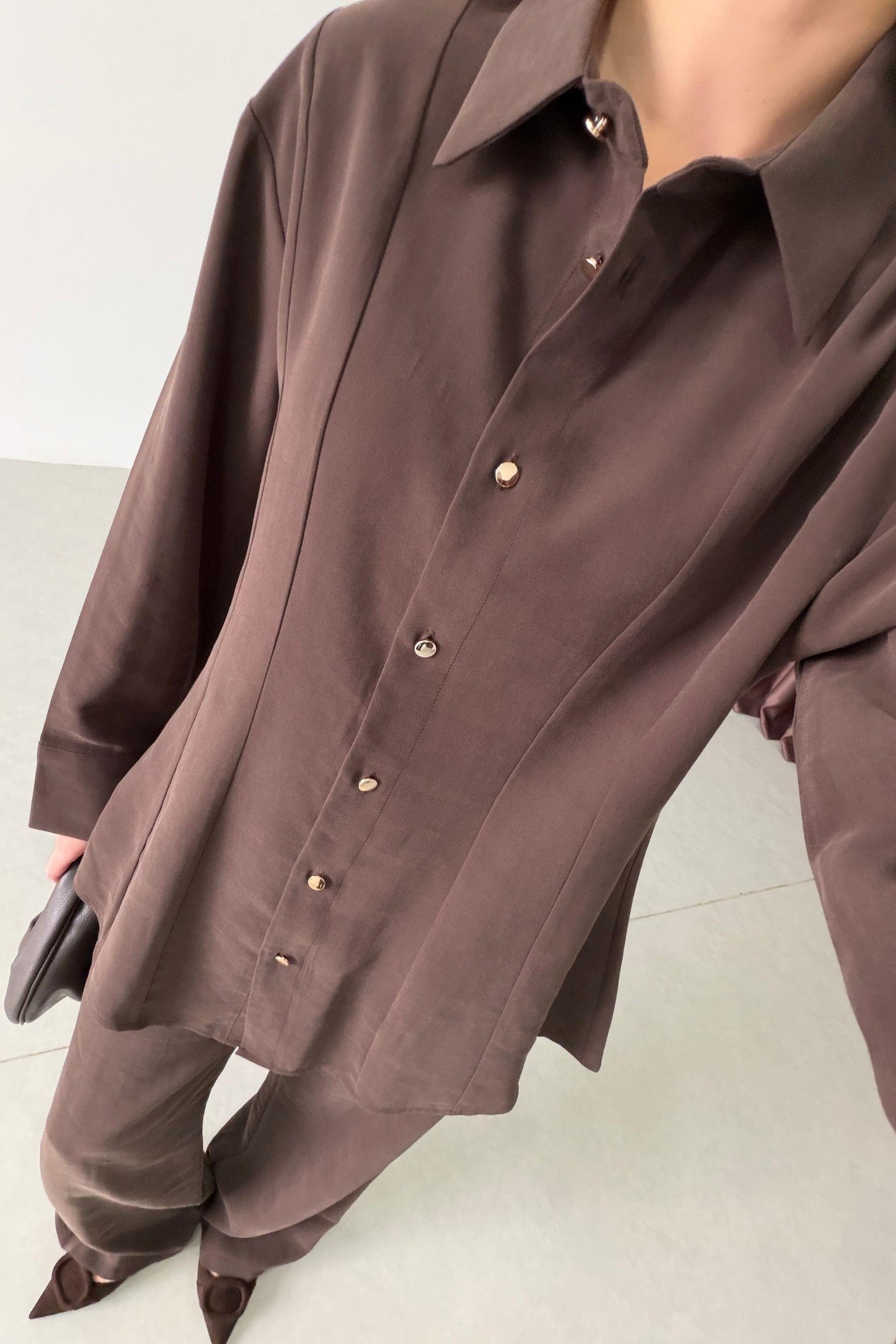 Renza brown Waist-Fit shirt and Trousers Set