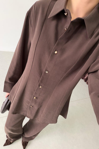 Renza brown Waist-Fit shirt and Trousers Set