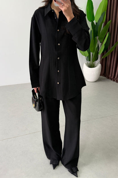 Renza black Waist-Fit shirt and Trousers Set