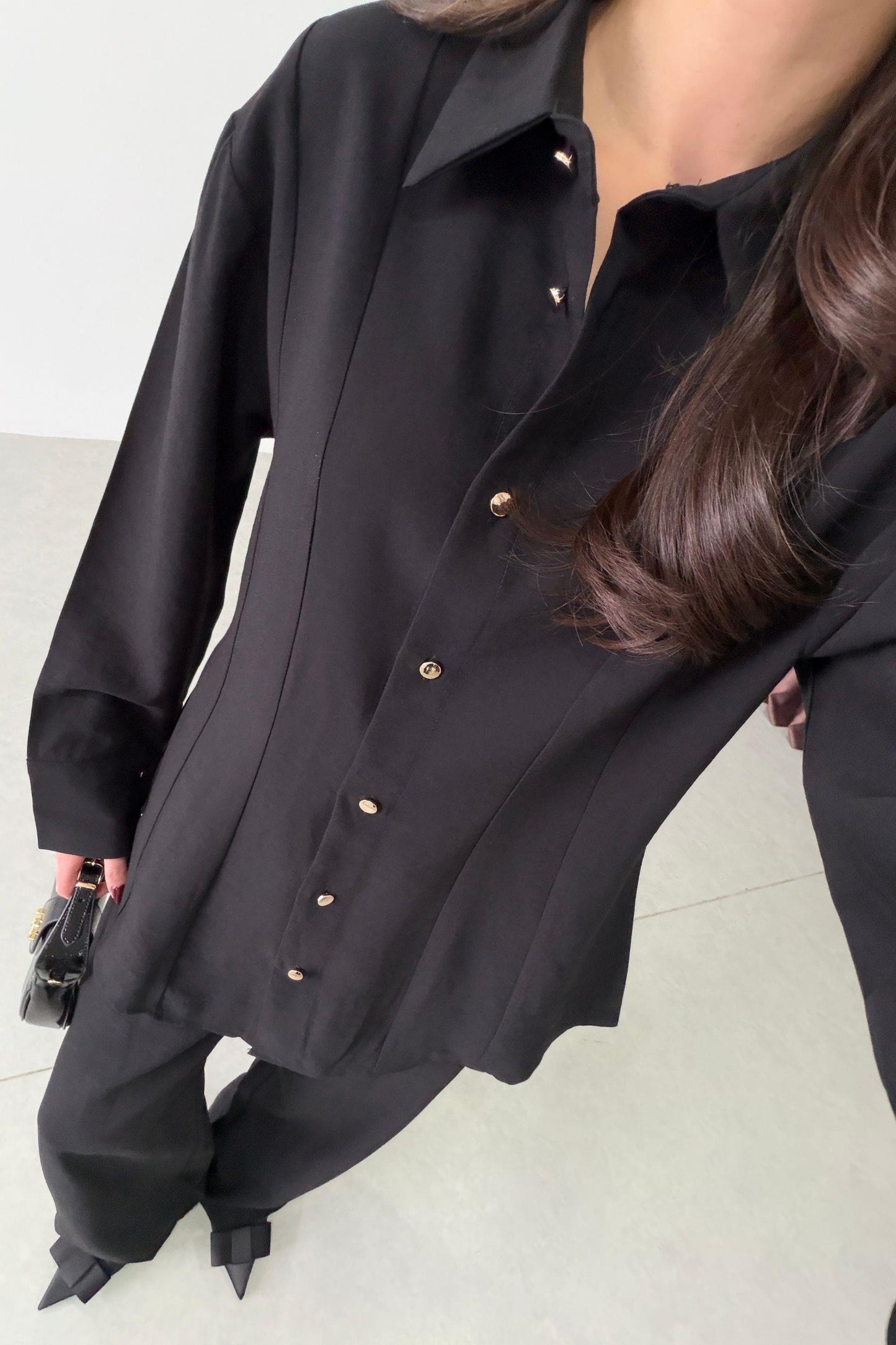 Renza black Waist-Fit shirt and Trousers Set