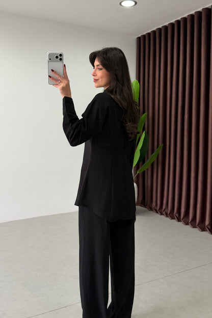Renza black Waist-Fit shirt and Trousers Set