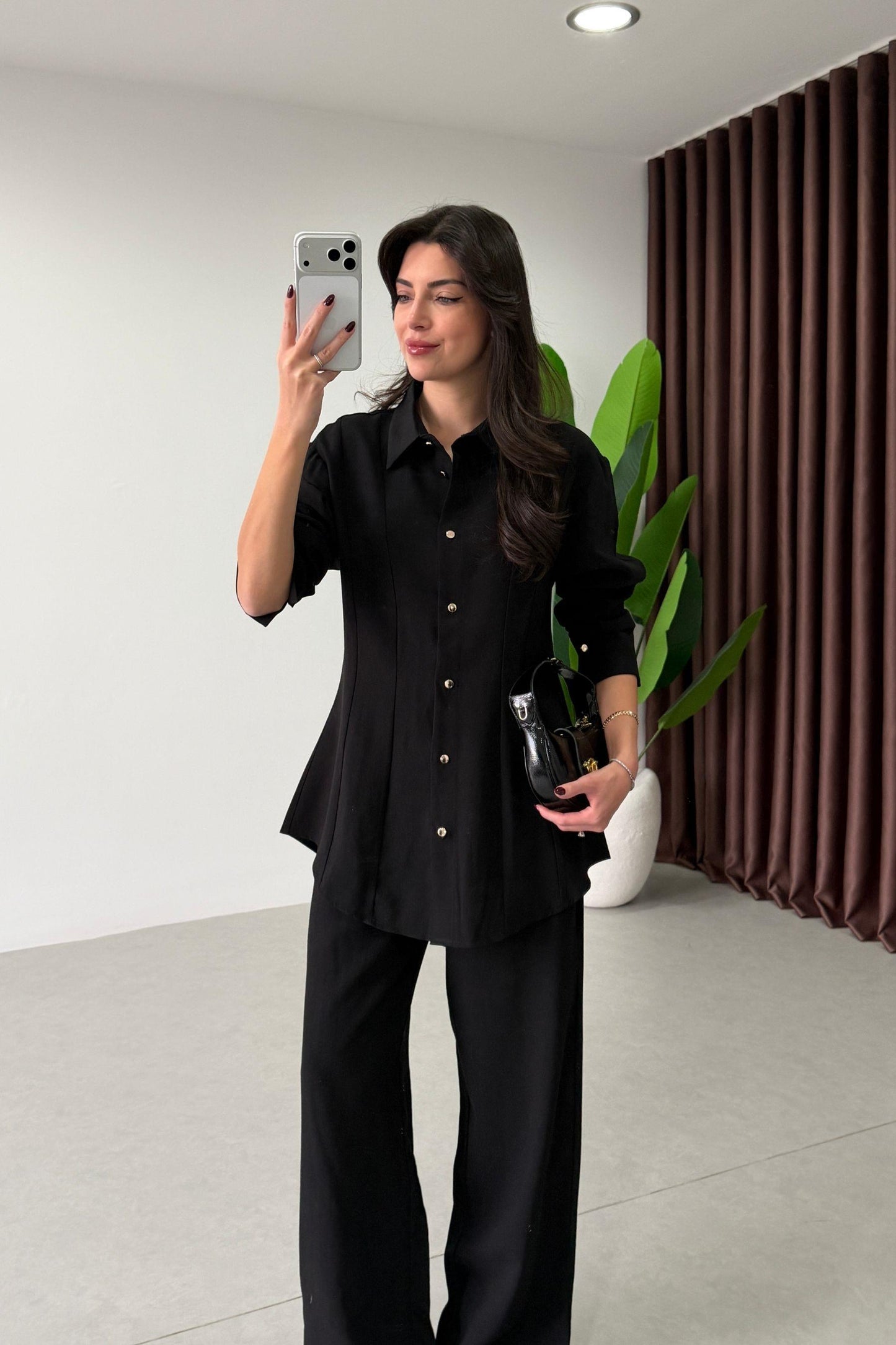 Renza black Waist-Fit shirt and Trousers Set