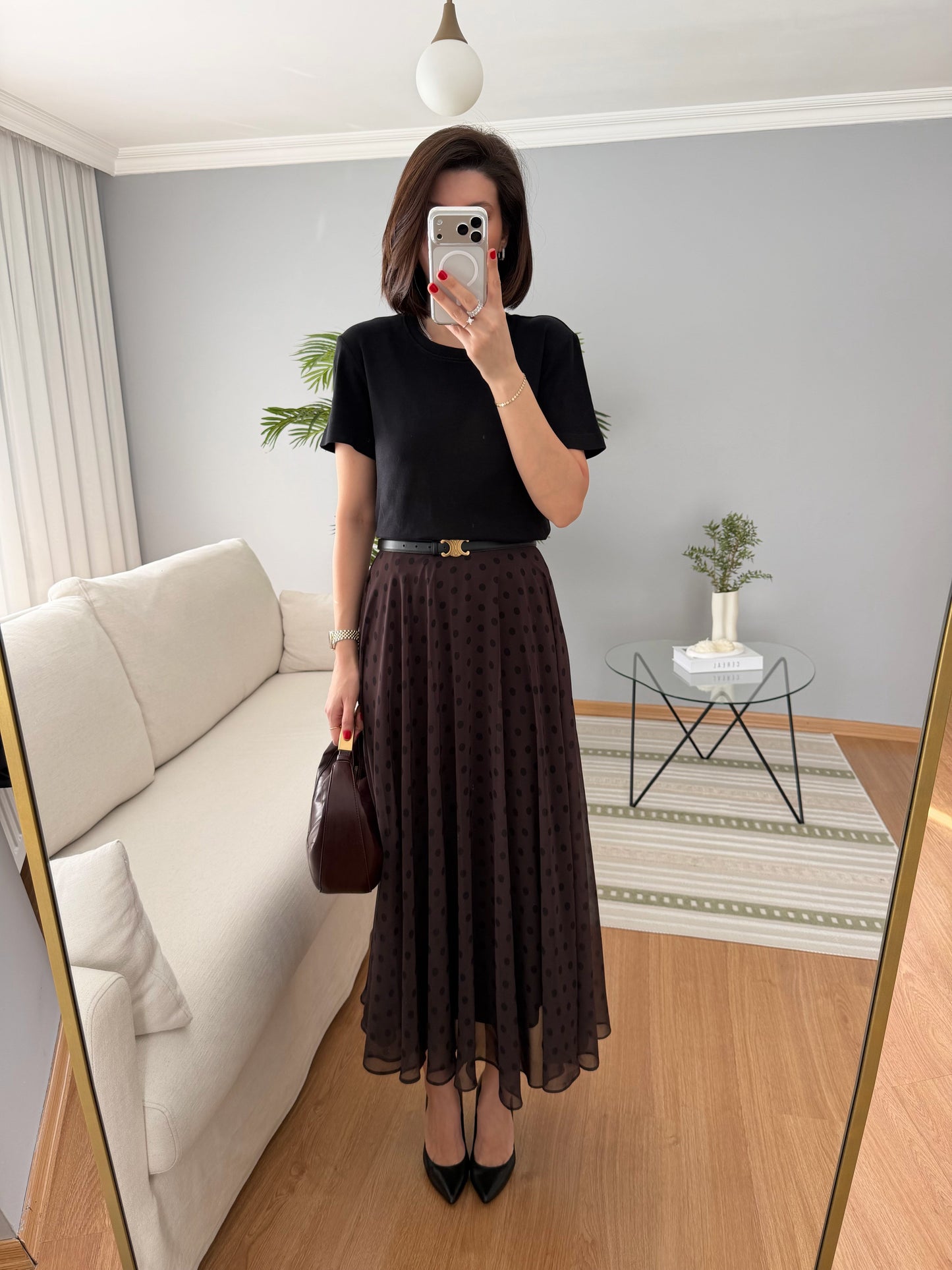 Retikla Polka Dot Patterned Brown Skirt