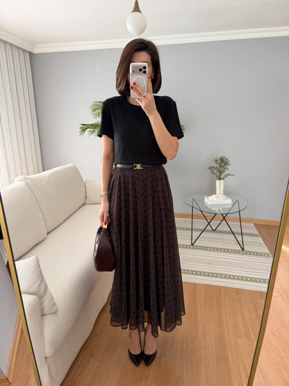 Retikla Polka Dot Patterned Brown Skirt