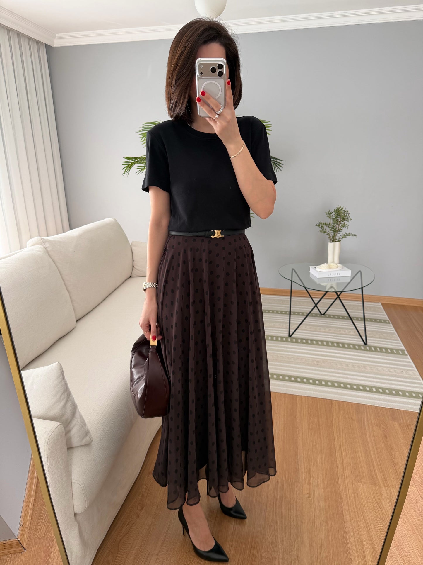 Retikla Polka Dot Patterned Brown Skirt