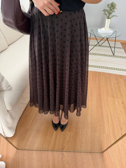 Retikla Polka Dot Patterned Brown Skirt