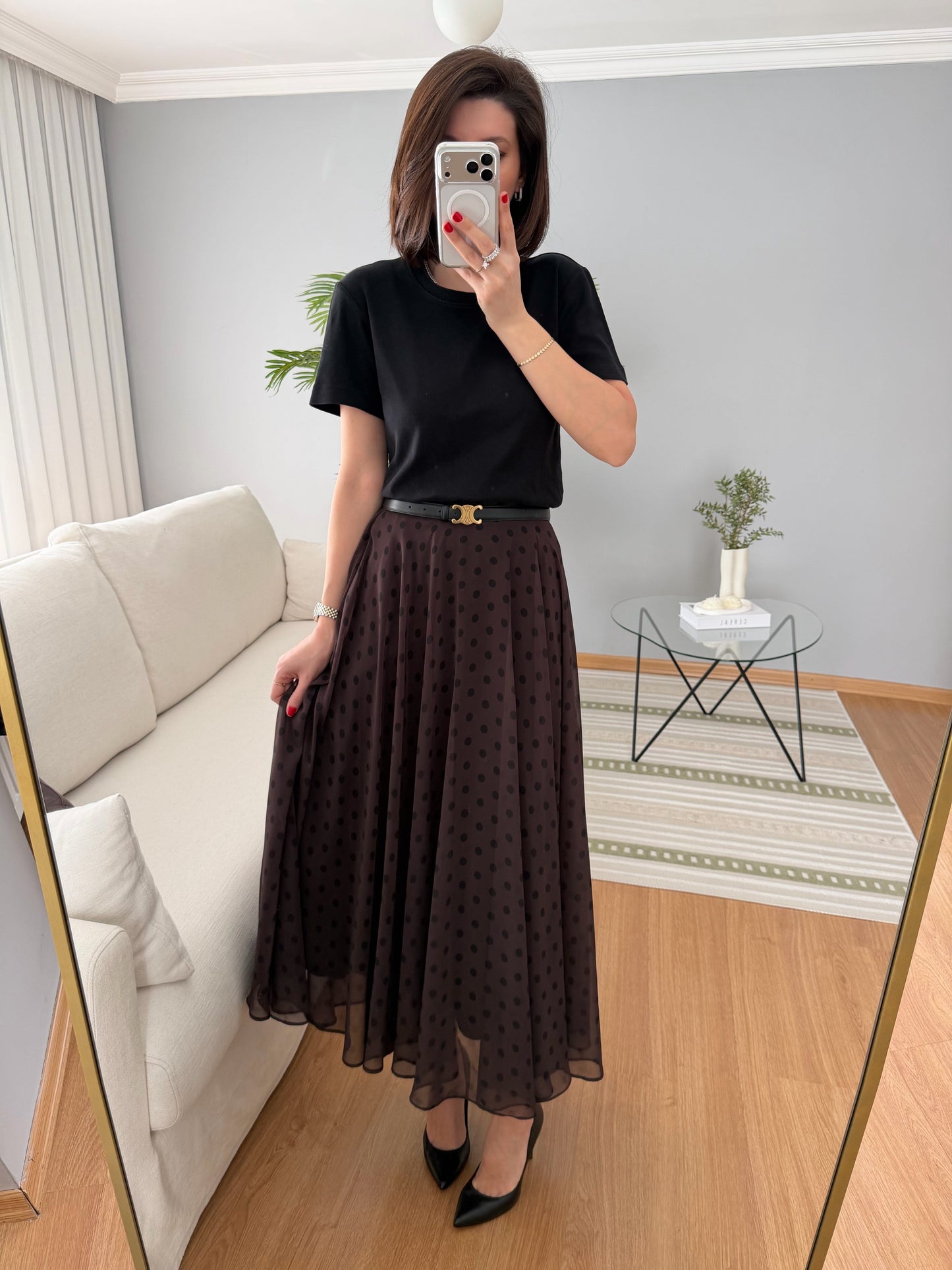 Retikla Polka Dot Patterned Brown Skirt