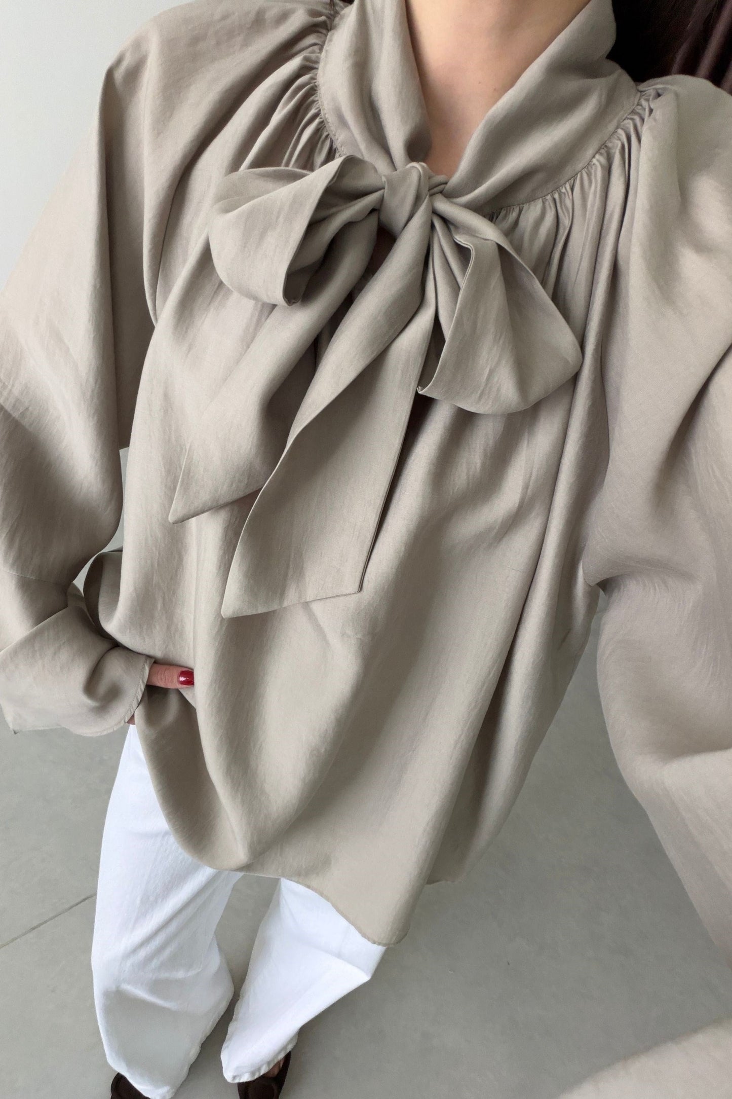 Bow-Neck Bell Sleeve Blouse