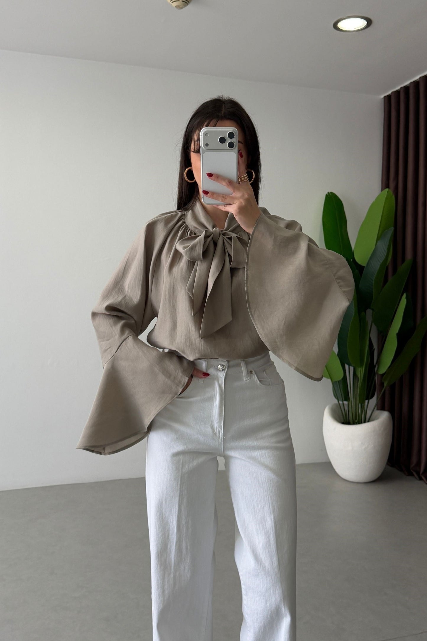 Bow-Neck Bell Sleeve Blouse