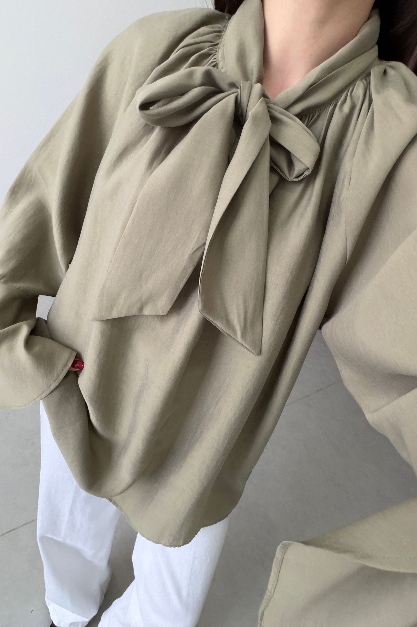 Bow-Neck Bell Sleeve Blouse