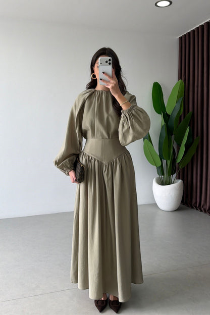 Designer Blouse waist detailed  Skirt Set -olive green