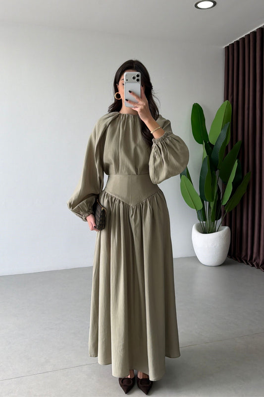 Designer Blouse waist detailed  Skirt Set -olive green