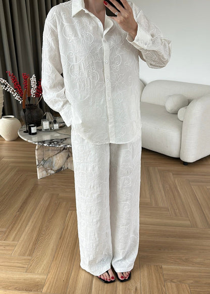 Textured Co-Ord Set with Relaxed Shirt and Wide-Leg Pants
