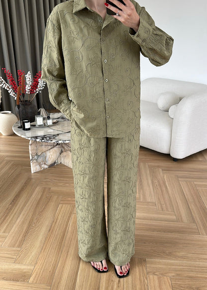 Textured Co-Ord Set with Relaxed Shirt and Wide-Leg Pants