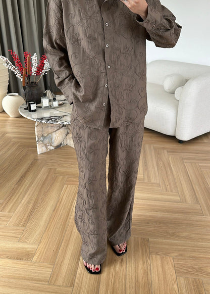 Textured Co-Ord Set with Relaxed Shirt and Wide-Leg Pants