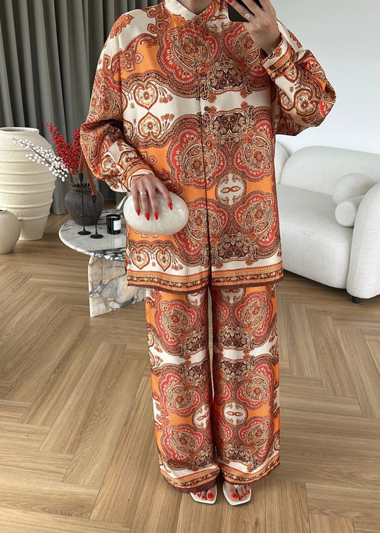 Shawl Pattern Satin Set ORANGE