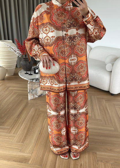 Shawl Pattern Satin Set ORANGE