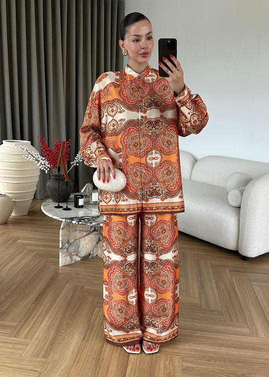 Shawl Pattern Satin Set ORANGE