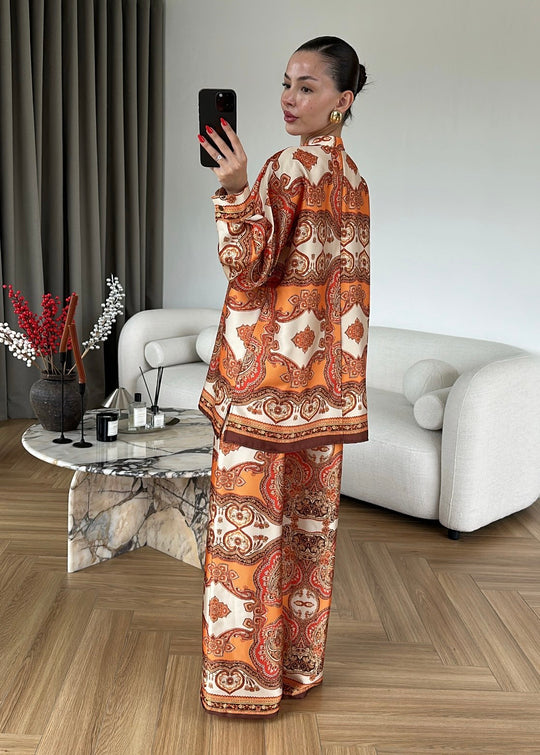 Shawl Pattern Satin Set ORANGE