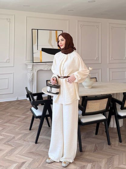 Textured Charmeuse fabric co-ord set-cream