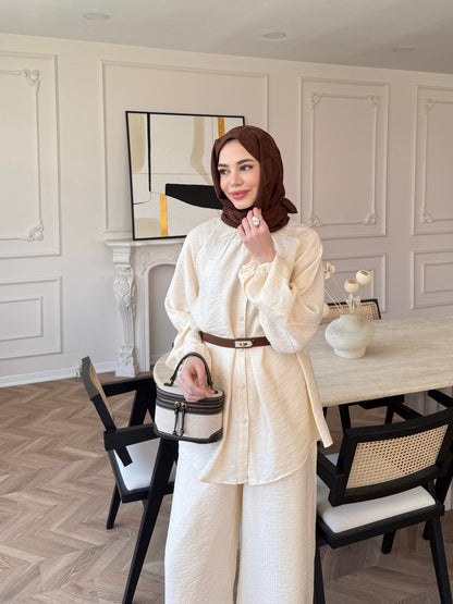 Textured Charmeuse fabric co-ord set-cream
