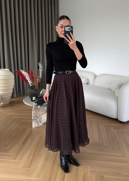 Retikla Polka Dot Patterned Brown Skirt