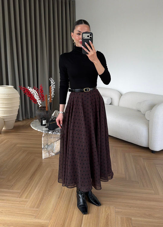 Retikla Polka Dot Patterned Brown Skirt