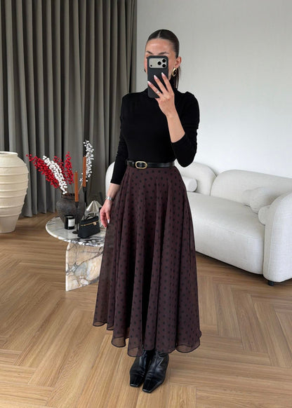 Retikla Polka Dot Patterned Brown Skirt
