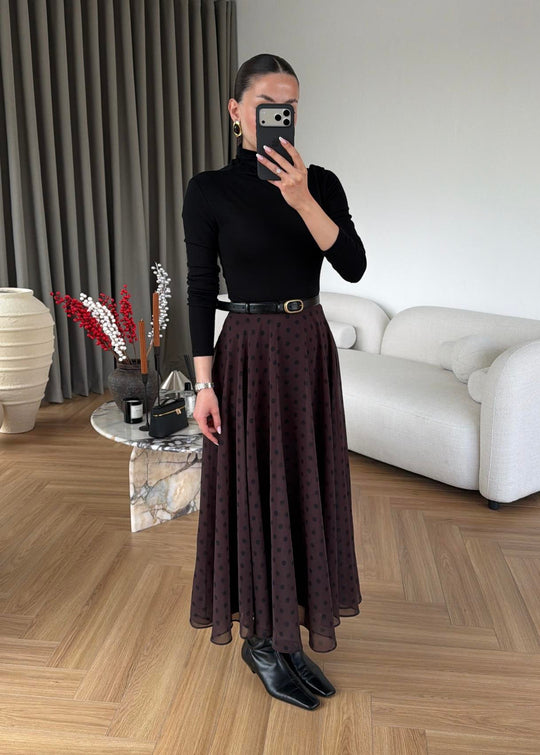 Retikla Polka Dot Patterned Brown Skirt