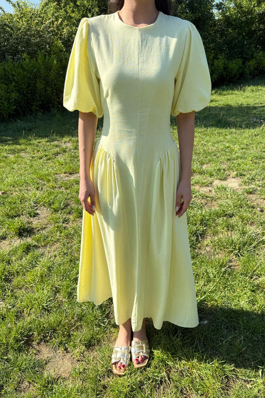 Short sleeve belted linen dress
