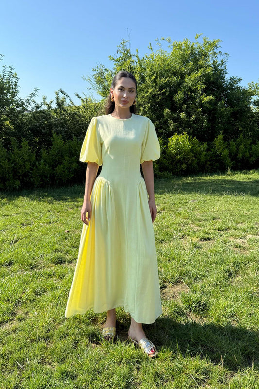Short sleeve belted linen dress
