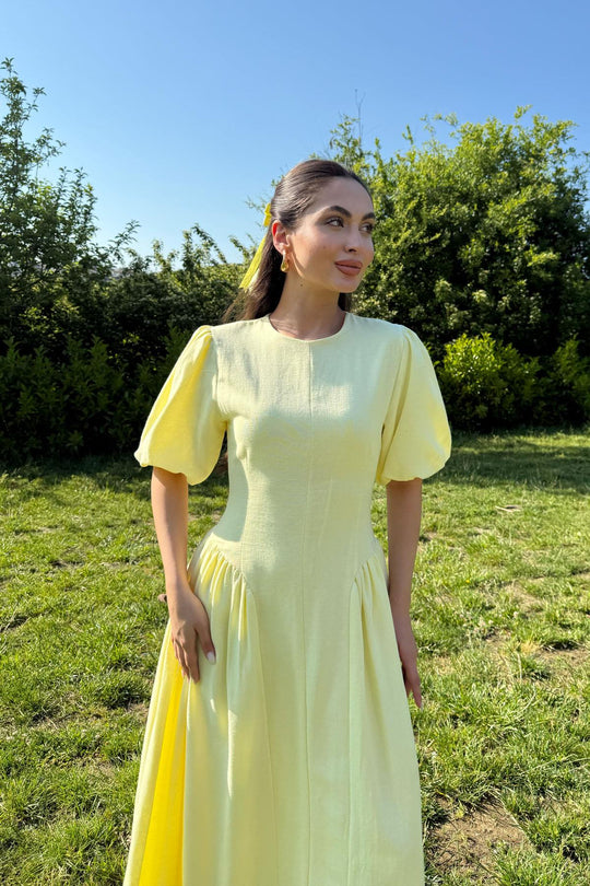 Short sleeve belted linen dress