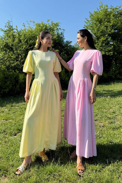 Short sleeve belted linen dress