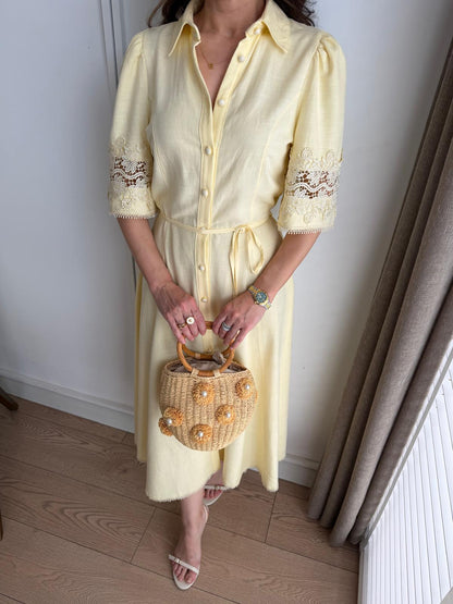 Yellow Dress with Lace Detail on Sleeves