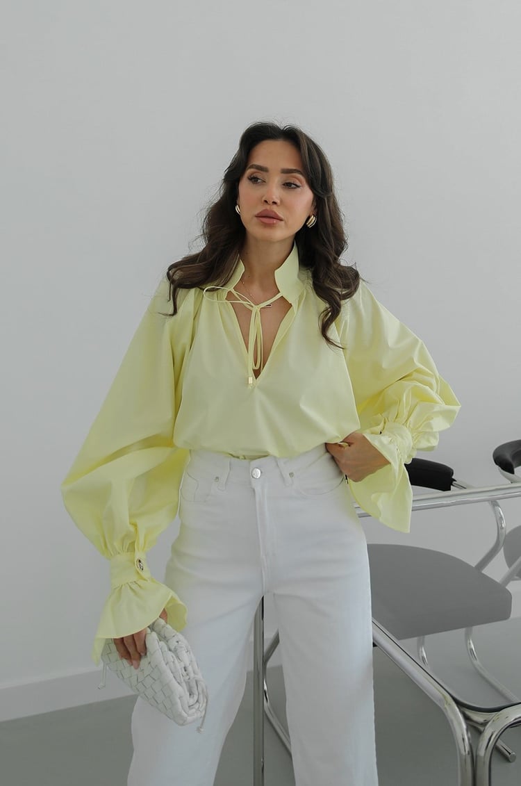 Yellow Shirt with Tie Collar Detail