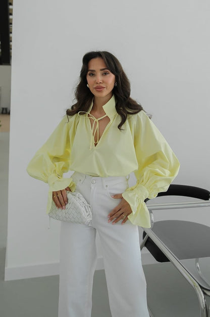 Yellow Shirt with Tie Collar Detail