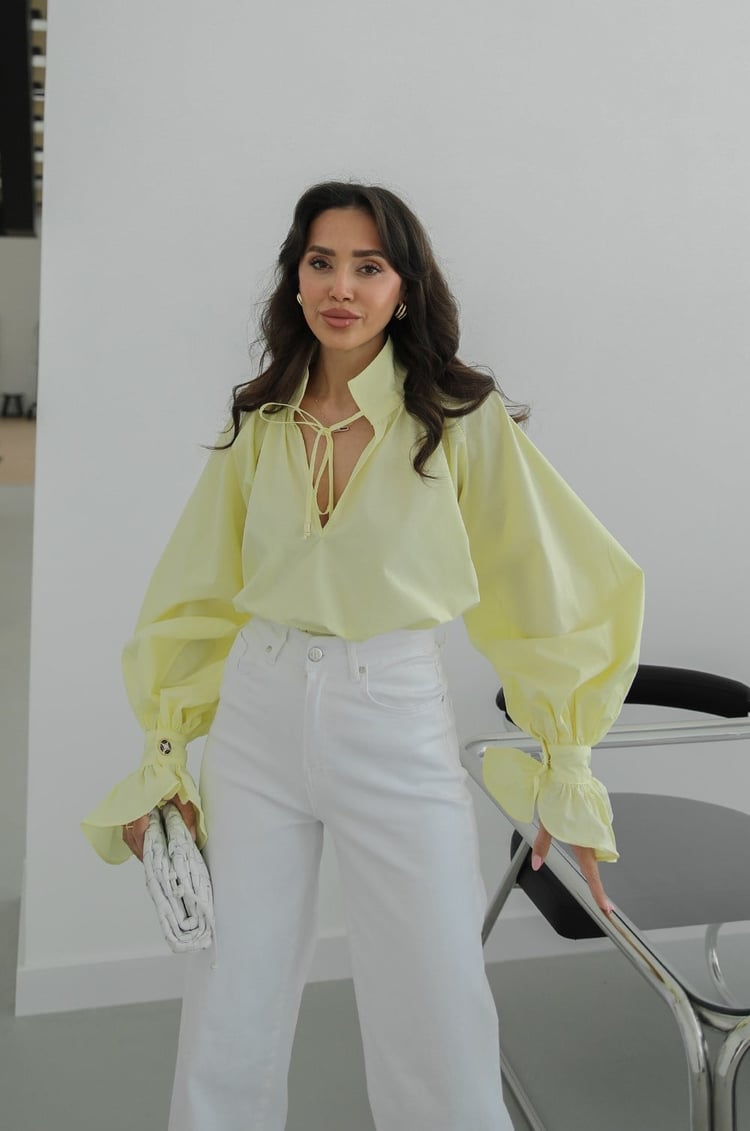 Yellow Shirt with Tie Collar Detail