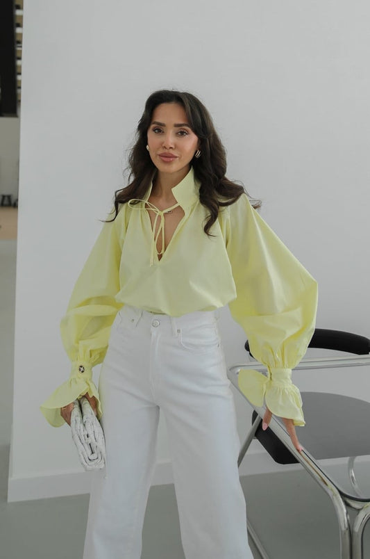 Yellow Shirt with Tie Collar Detail