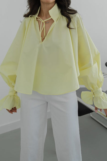 Yellow Shirt with Tie Collar Detail