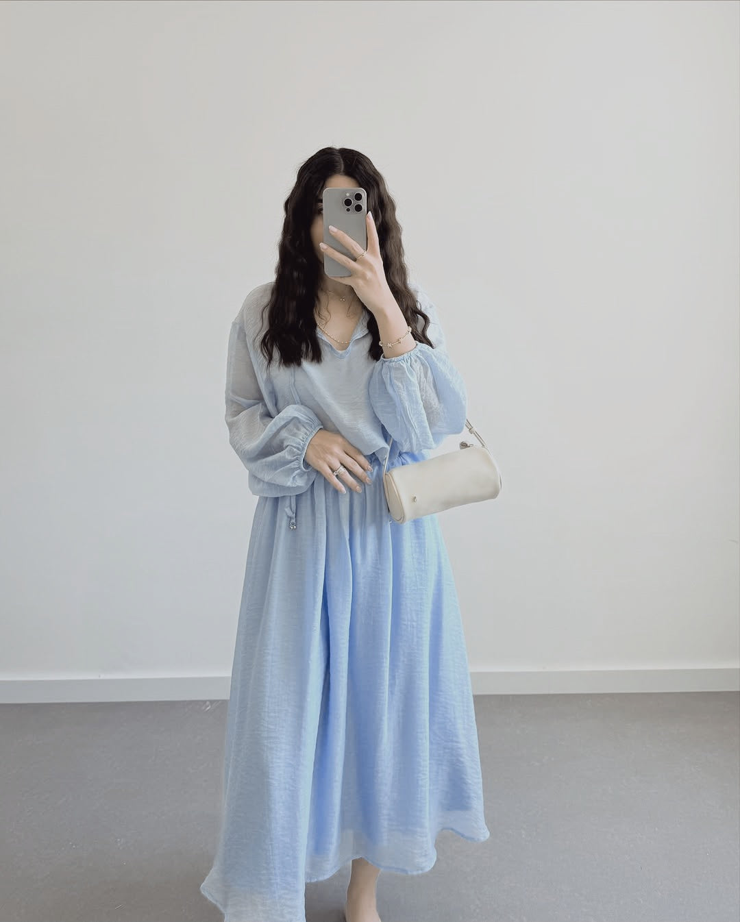Chiffon blouse with midi skirt co-ord set