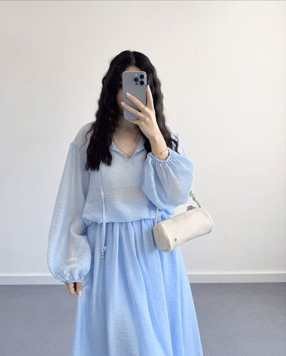 Chiffon blouse with midi skirt co-ord set