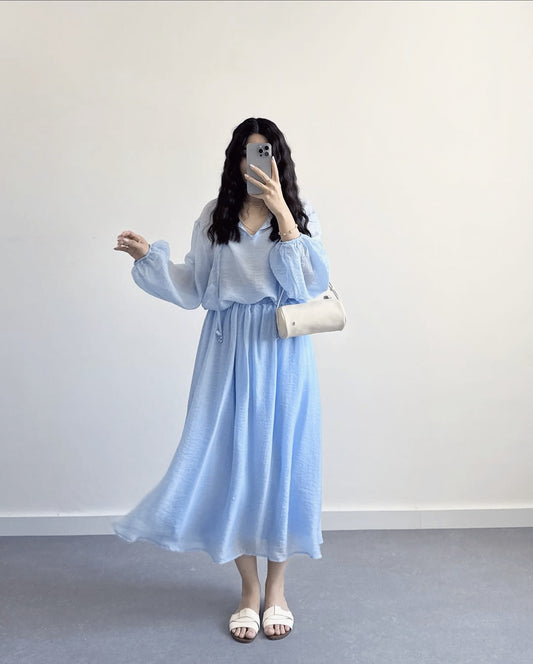 Chiffon blouse with midi skirt co-ord set